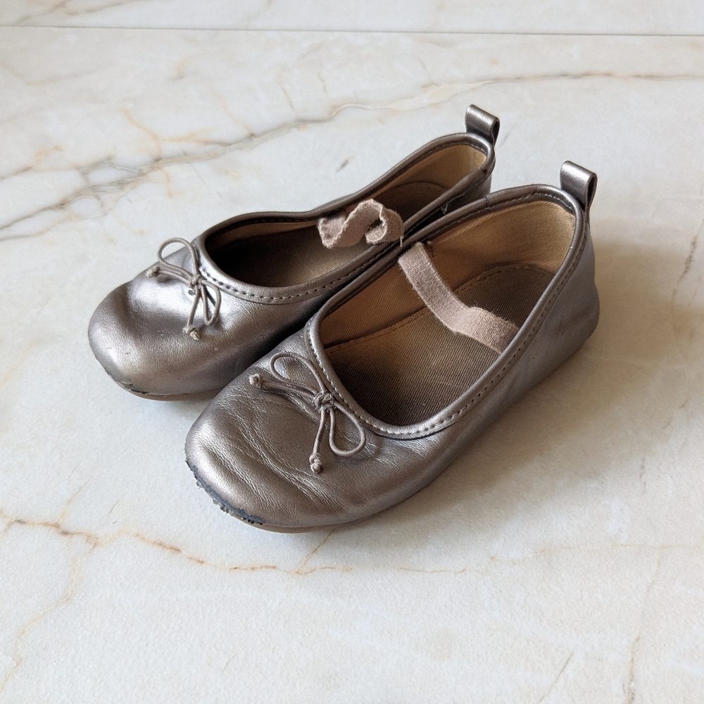 Zara | Kids Metallic Ballet Flats with Bow - Bronze